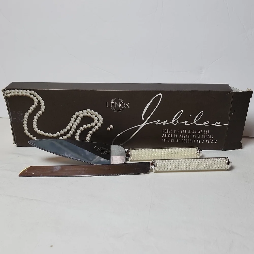 Lenox Jubilee Pearl 2 Piece Dessert Set Wedding Cake Knife Server Pearl Handle